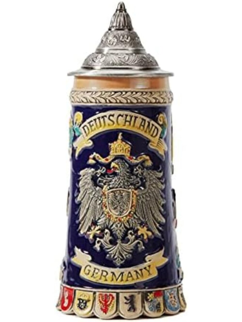 German Beer Stein Mug with Pewter Lid - Viking Tankard, 0.6L Gift for Men